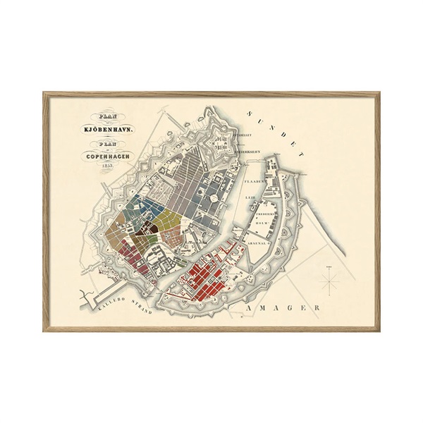  アートポスター フレーム付き 50×70cm / Map of Copenhagen