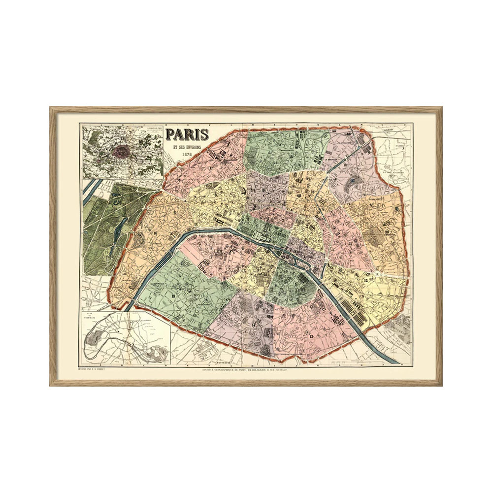 ポスター フレーム付き 50×70cm / Map of Paris
