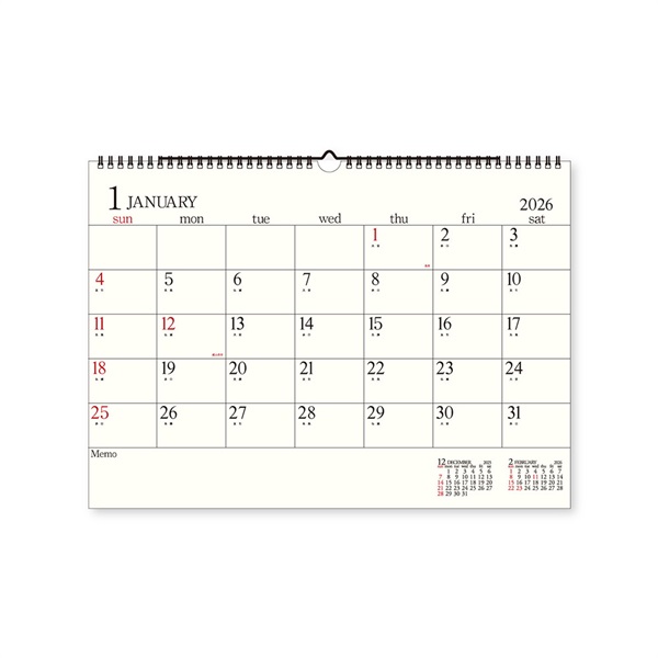 カレンダー 2026 A3 壁掛タイプ / シンプル