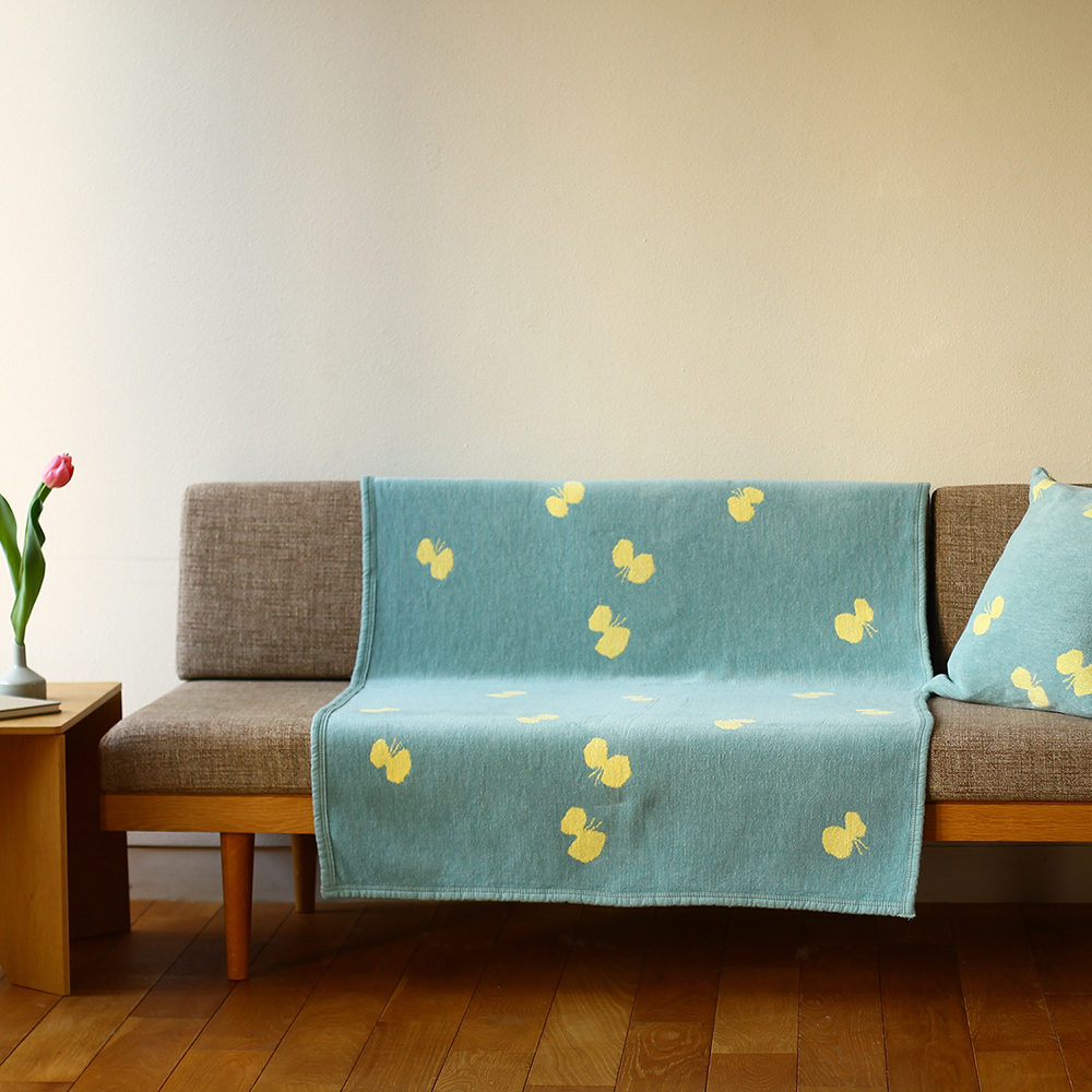 シュニールコットンブランケット ハーフ CHOUCHO 140×90cm / ブルー×イエロー