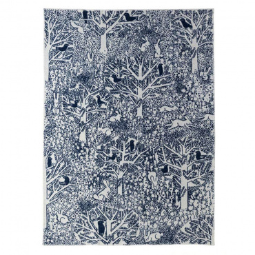 ウール シングルブランケット 130×180cm / rabbits play birds rest / ネイビー