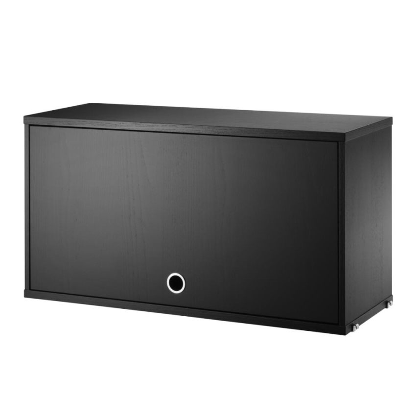 フリップドアキャビネット W78×D30×H42cm / ブラックステインドアッシュ