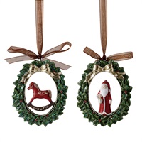ミニリース サンタ & ホースオーナメント 7.5×8.5cm 2個セット