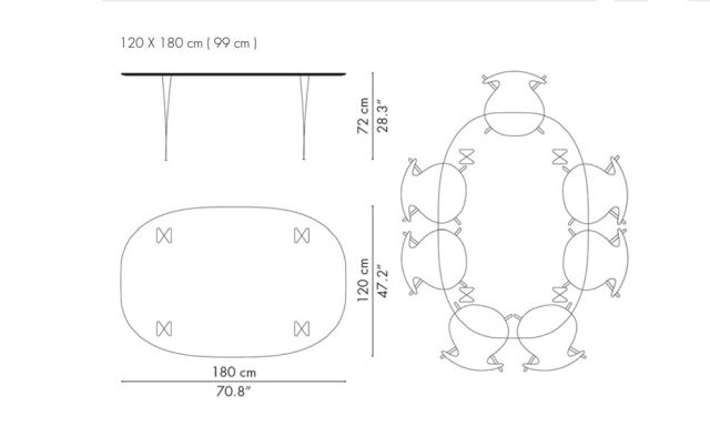 スーパー楕円テーブル B613 / ウォルナット W180×D120cm Super 