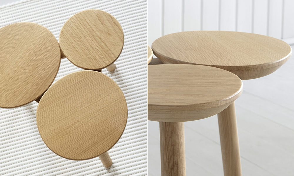 テーブルトップは森の中に積まれた丸太をイメージしてデザイン